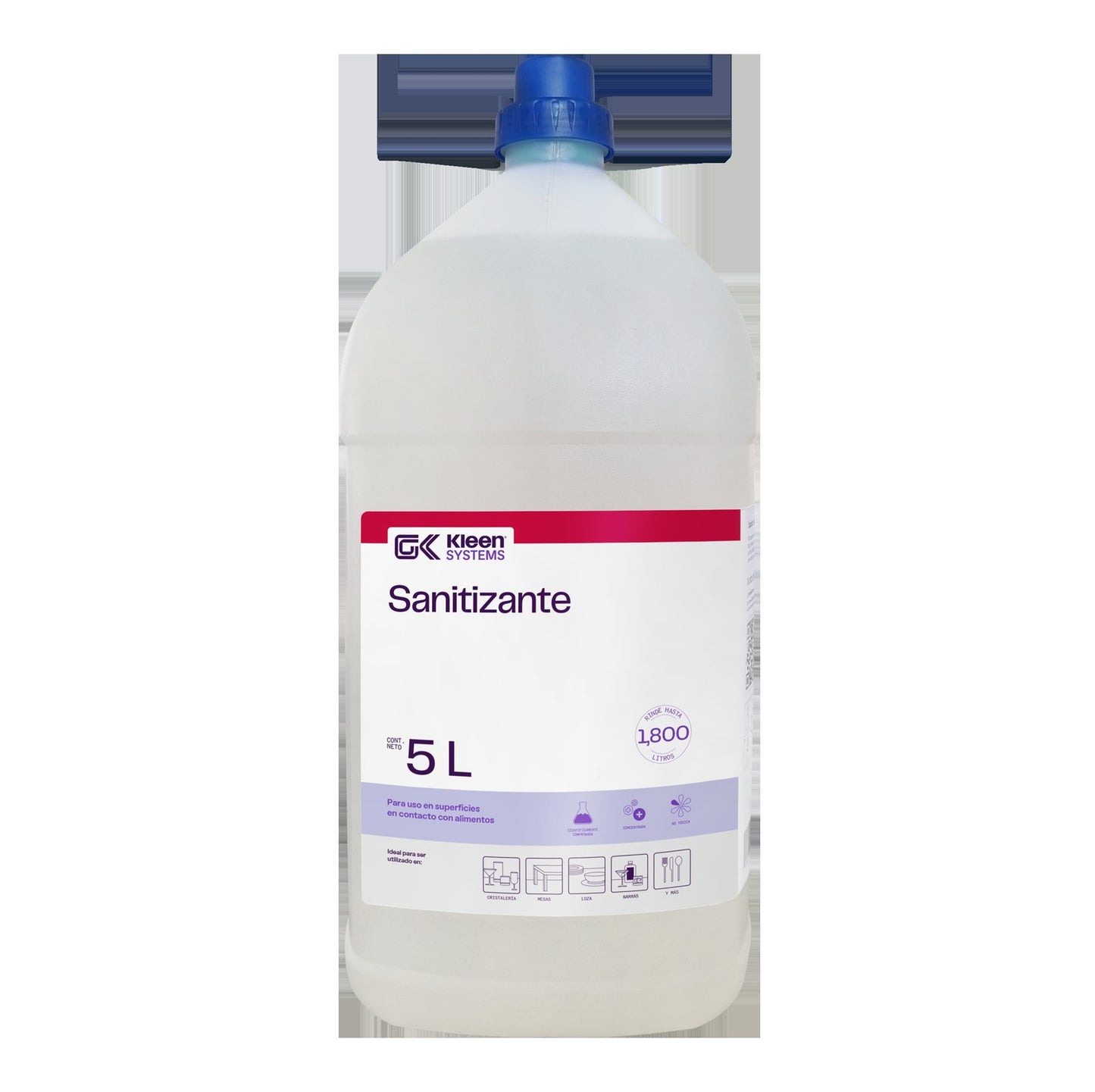 Desinfectante concentrado para aplicarse en áreas de procesamiento de alimentos. Ideal para ser utilizado en: loza, plaqué, cristalería, barras y mesas. No requiere enjuague.