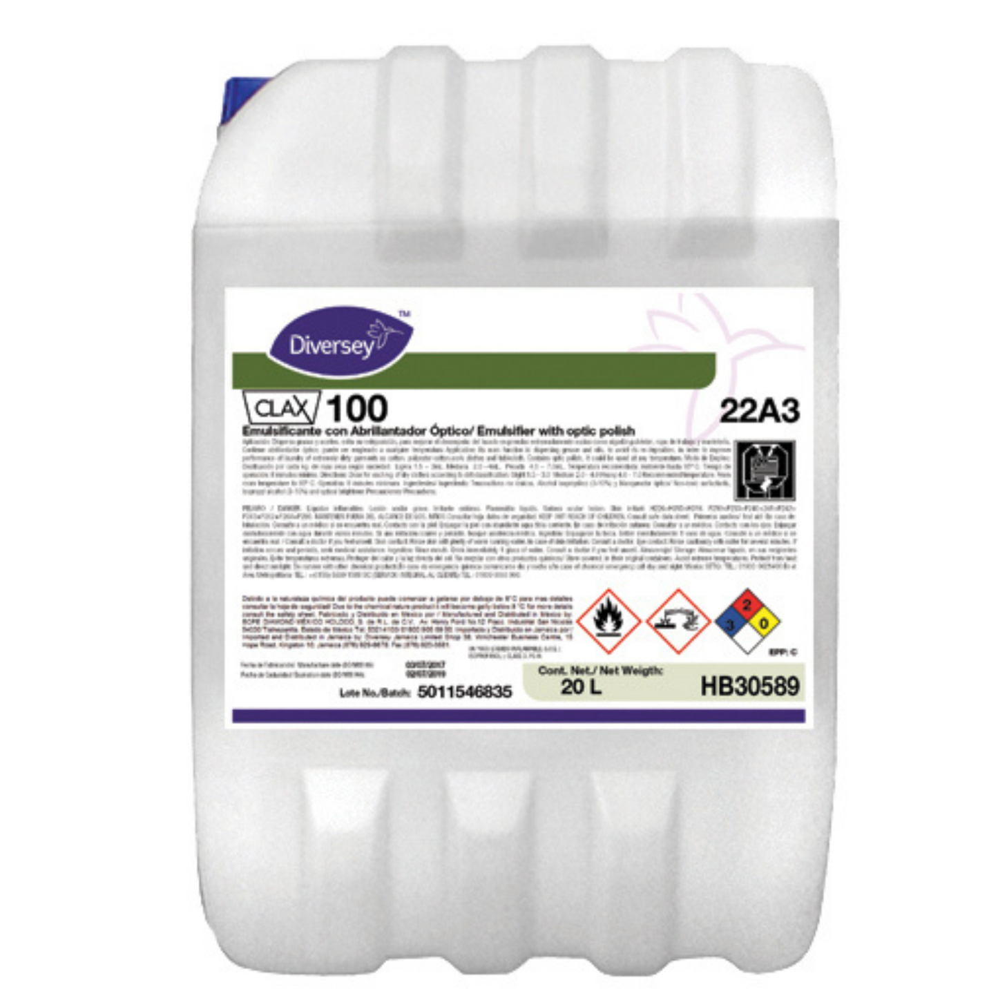 Detergente Clorado para Lavandería Profesional Diversey 1x20 L