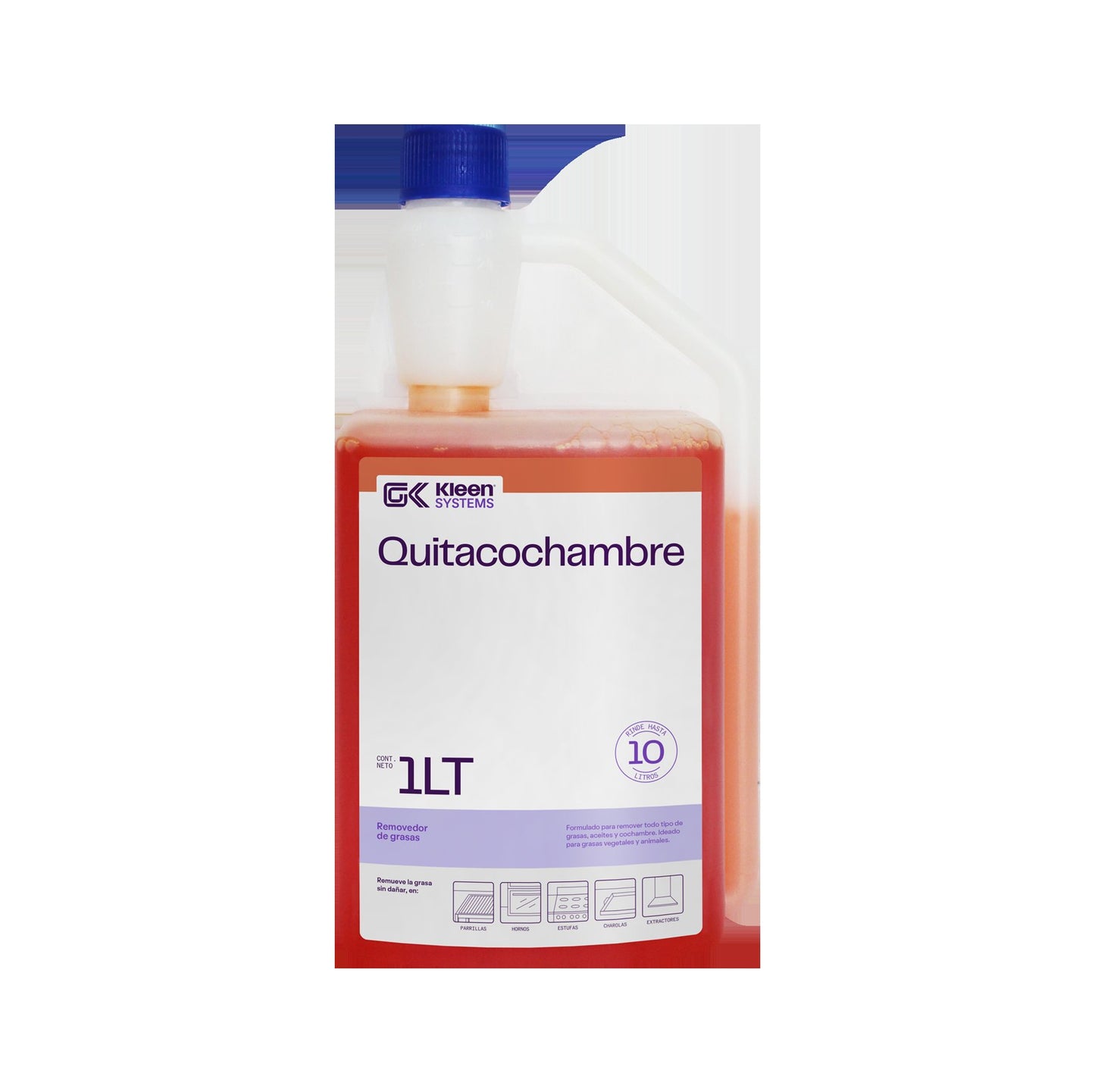 Formulado para remover todo tipo de grasas, aceites y cochambre en: parrillas, charolas, campanas, hornos, estufas. No daña las superficies. No es agresivo al usuario. Mejor desempeño a 60°C