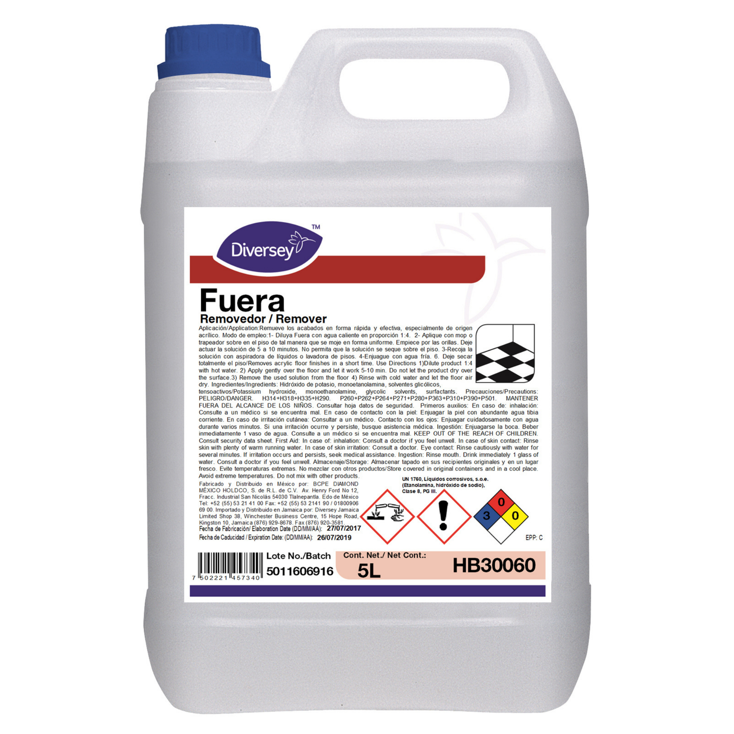 Removedor Alcalino para Pisos Diversey Fuera 5L HB30052