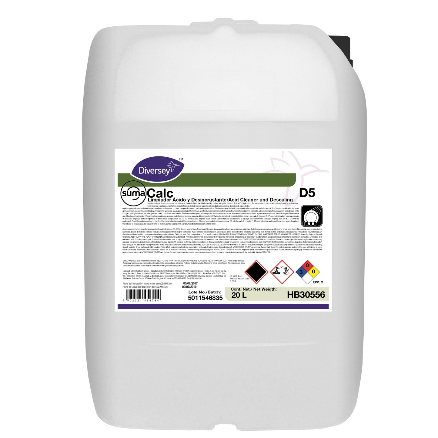Limpiador Ácido Desincrustante Suma Calc Diversey 1x20 L
