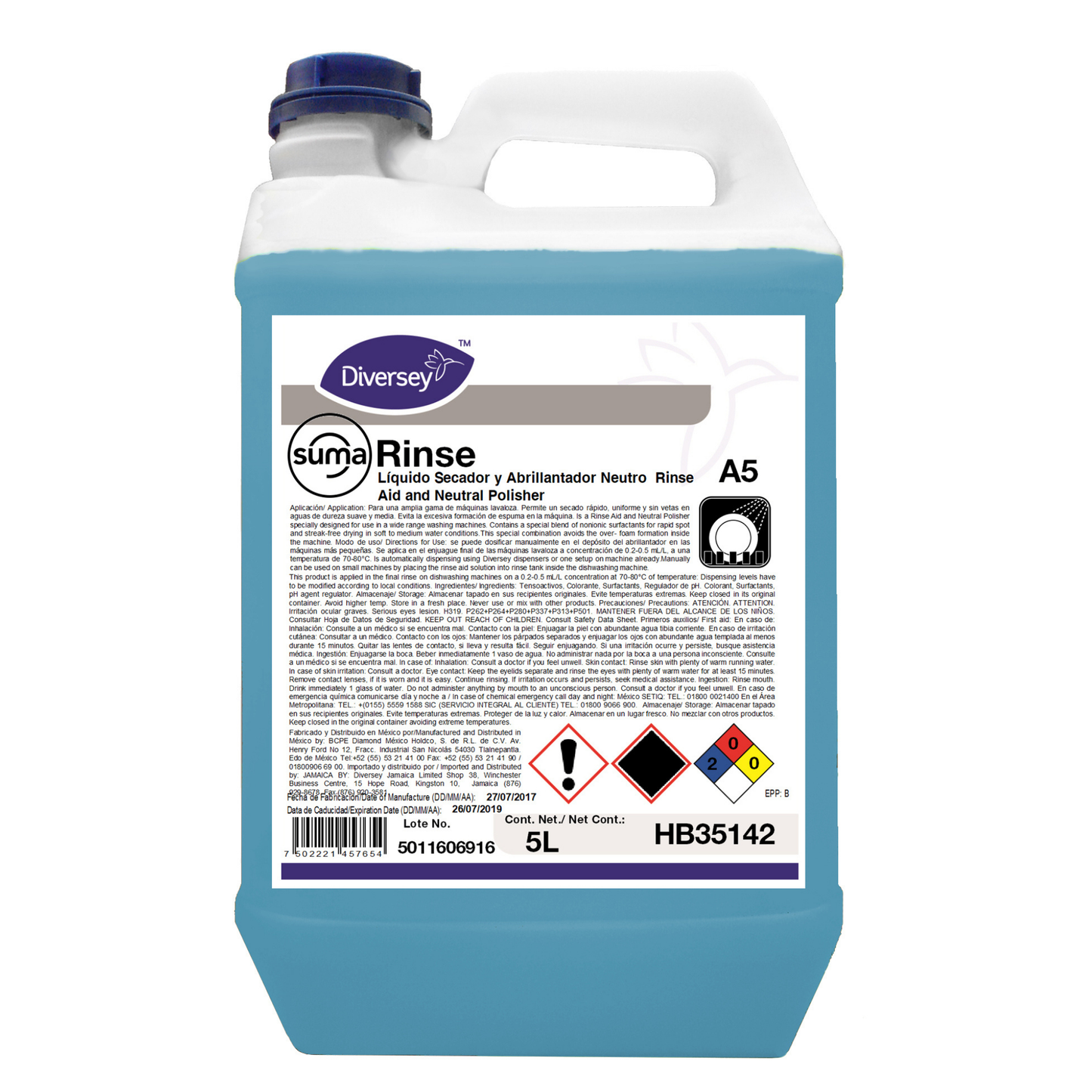 Líquido Secador Abrillantador Neutro Suma Rinse A5 Diversey HB35142