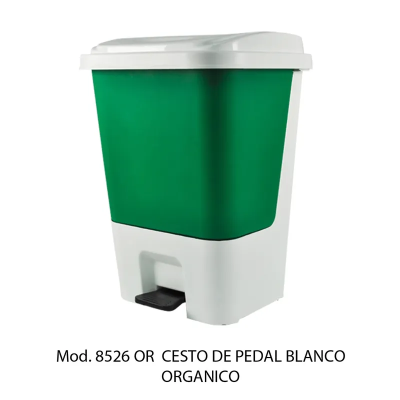 Bote de basura de pedal de 17 litros — Color Blanco con Verde — Para Orgánico