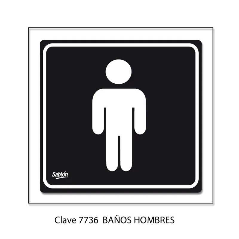 Señal de Baños Hombres — Placa de Acrílico Autoadherible — Visibilidad de 0 a 6 metros