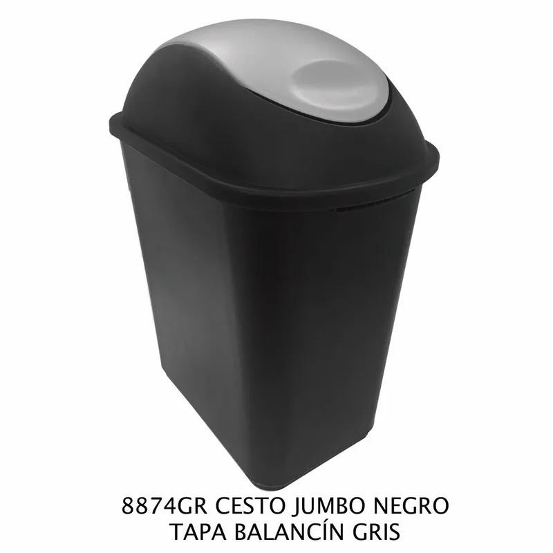 Bote de Basura Mediano Jumbo — 26 litros — Con Tapa Balancín Gris