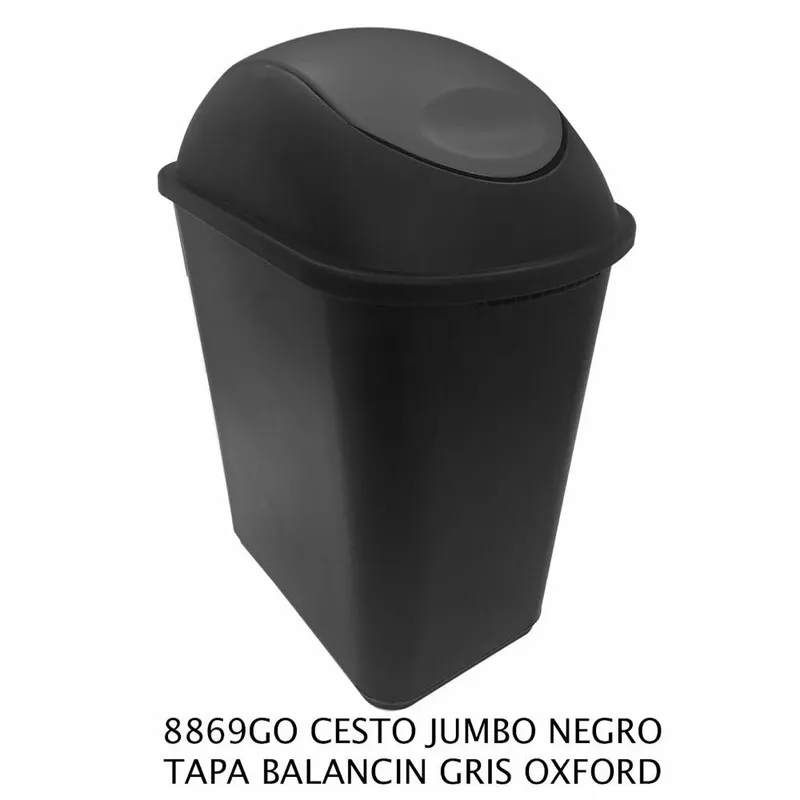 Bote de Basura Mediano Jumbo — 26 litros — Con Tapa Balancín Gris Oxford