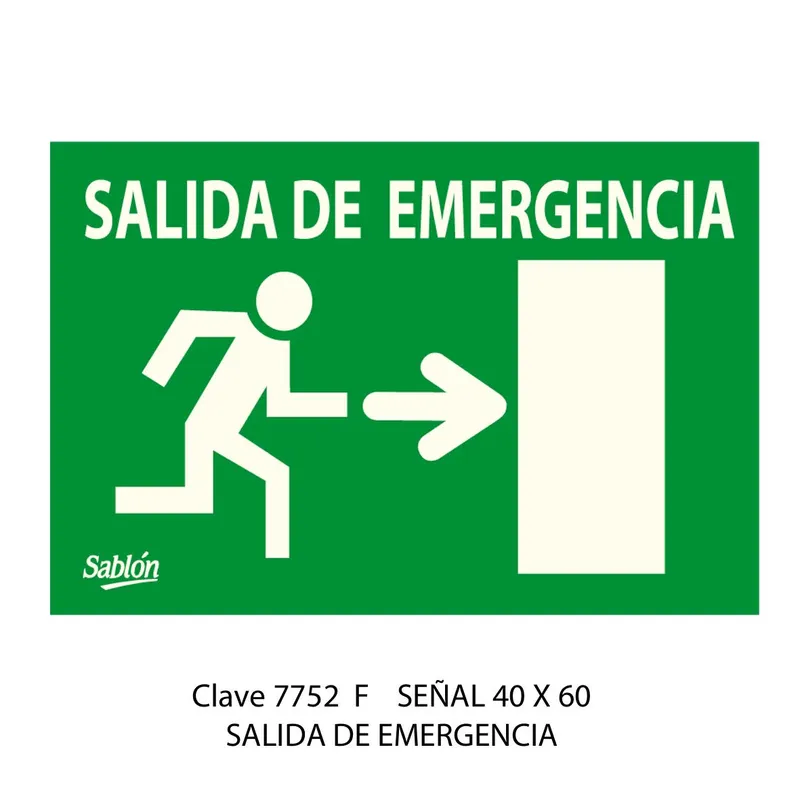 Señal Salida de Emergencia — Señal para espacios grandes — Visibilidad de 0 a 30 metros — Uso Industrial