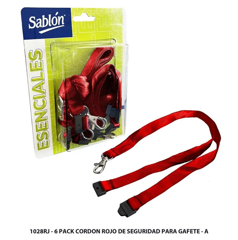 Gafetes — 6 Pack Cordon Rojo — De Seguridad para Gafete