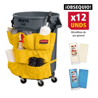 Combo 1 BRUTE®: Bolsa organizadora + Plataforma con ruedas + Contenedor de basura  (121 L) contenedores Dolly + Obsequio Pack 2 de microfibras