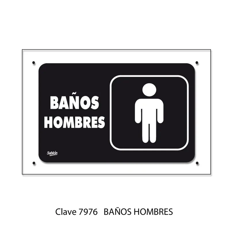 Señal de Baños Hombres — Placa de Acrílico Autoadherible Elite — Visibilidad de 0 a 12 metros