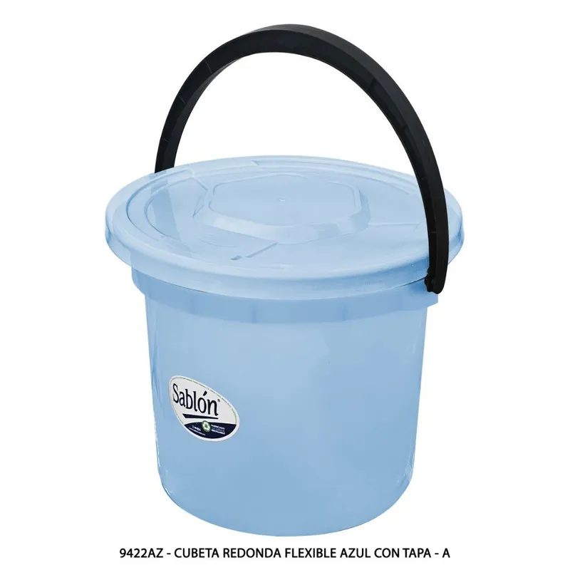 Cubeta Redonda Flexible — Color Azul con Tapa