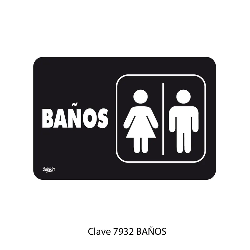 Señal de Baños — Placa Rígida Autoadherible Mediana — Visibilidad de 0 a 8 metros