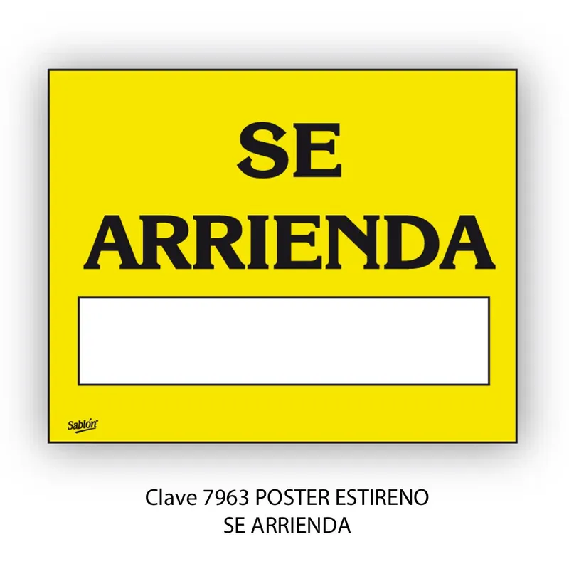 Señal de Se Arrienda — Póster de Aviso en Lámina de Estireno — Visibilidad de 0 a 16 metros