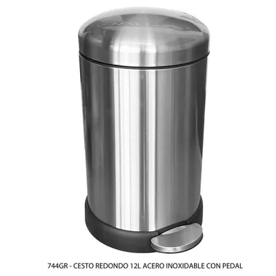 Bote de basura de acero inoxidable — 12 Litros — Redondo — Con pedal