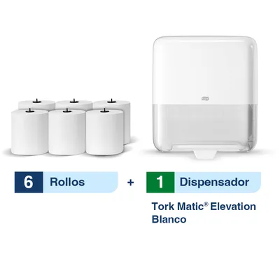 Tork Matic® Dispensador de Toallas de papel en rollo para manos Manual + Caja con 6 rollos 274 m c/u