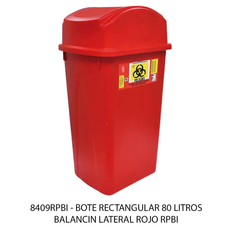 Bote de Basura Rectangular — para residuos biológicos peligrosos e infecciosos — 80 litros — con Balancín Lateral
