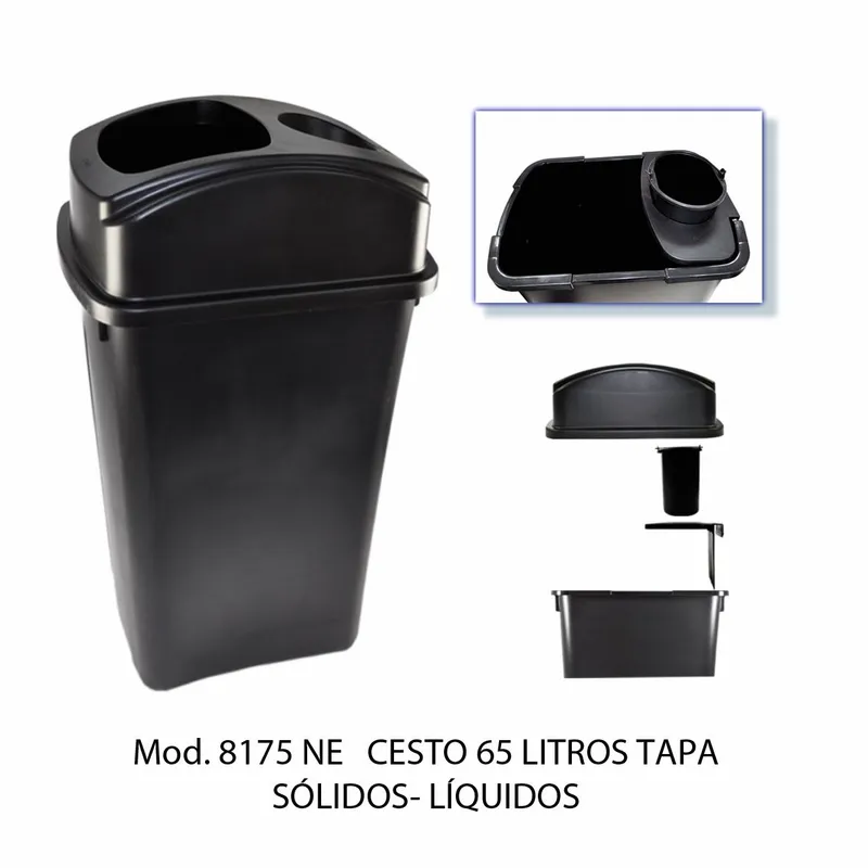 Bote de basura grande de 65 litros — con tapa para sólidos y líquidos