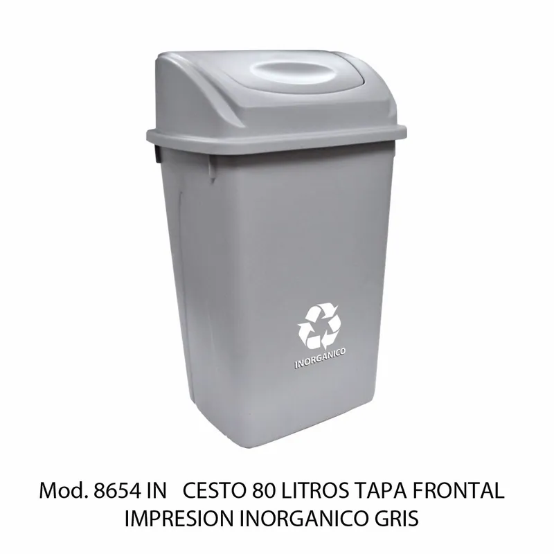 Bote de basura grande de 80 litros — Tapa Balancín Frontal — Con impresión — Inorgánico