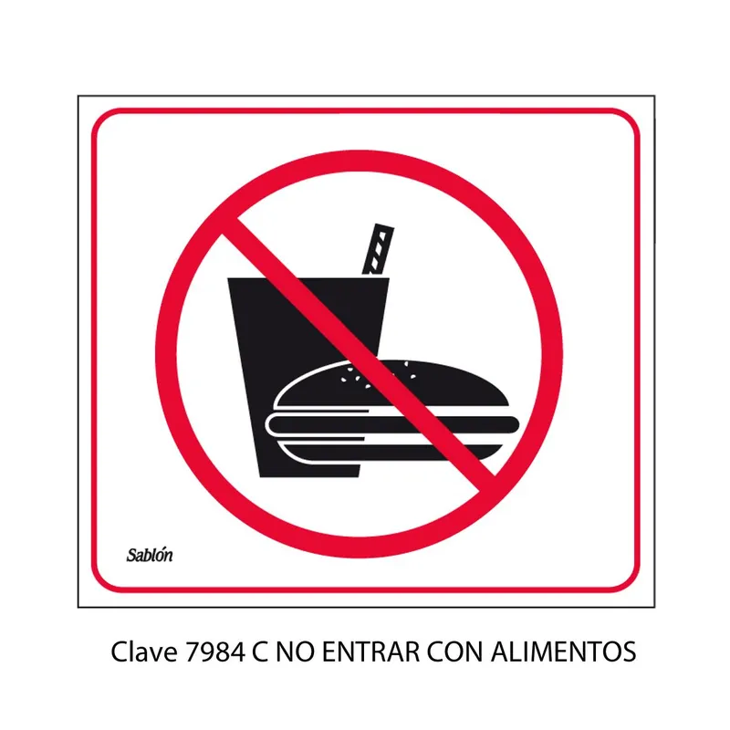 Señal de no entrar con alimentos — Señal de Vinil Adherible Low Tack — Visibilidad de 0 a 5 metros