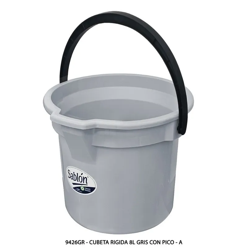 Cubeta Rigida 8 Litros — Color Gris con Pico