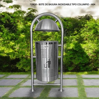 Bote de basura inoxidable para exterior con anclaje gris