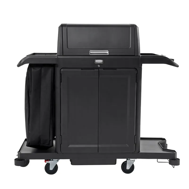 Carro camarista de tamaño completo, con cubierta y puertas, negro - Rubbermaid Commercial