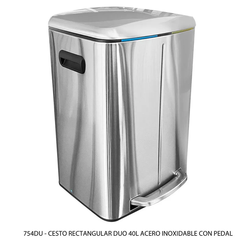 Bote de basura de acero inoxidable DOBLE — 40 Litros — Rectangular — Con Pedal