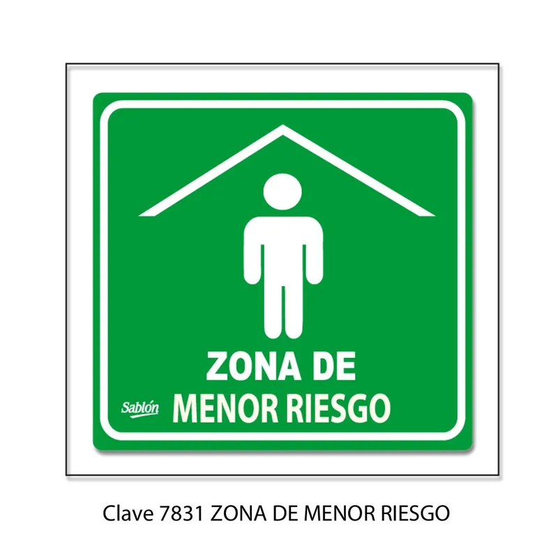 Señal zona de menor riesgo — Placa de Acrílico Adherible — Visibilidad de 0 a 6 metros — Elite Mini